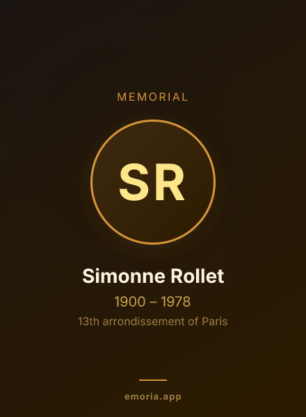 Memorial portrait of Simonne Rollet