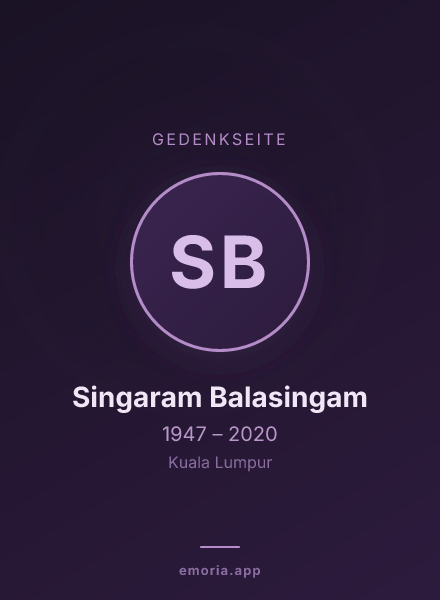 Gedenkportrait von Singaram Balasingam