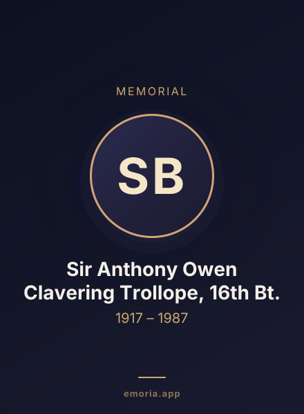 Memorial portrait of Sir Anthony Owen Clavering Trollope, 16th Bt.