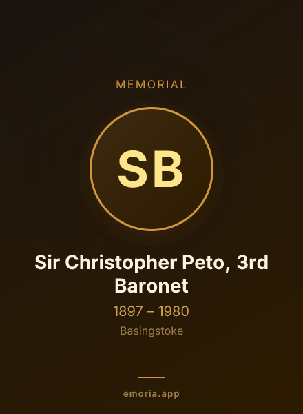 Memorial portrait of Sir Christopher Peto, 3rd Baronet