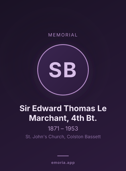 Memorial portrait of Sir Edward Thomas Le Marchant, 4th Bt.