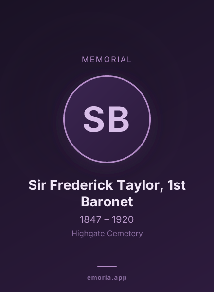 Memorial portrait of Sir Frederick Taylor, 1st Baronet