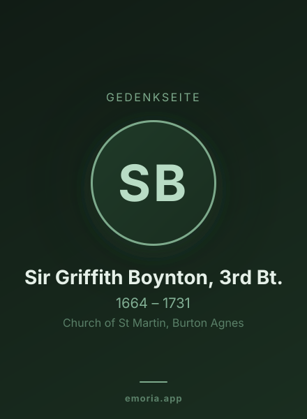Gedenkportrait von Sir Griffith Boynton, 3rd Bt.