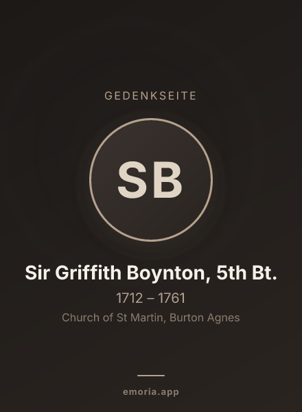 Gedenkportrait von Sir Griffith Boynton, 5th Bt.