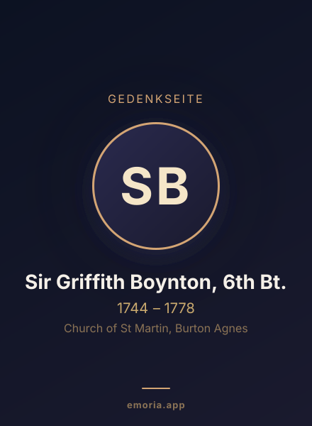 Gedenkportrait von Sir Griffith Boynton, 6th Bt.