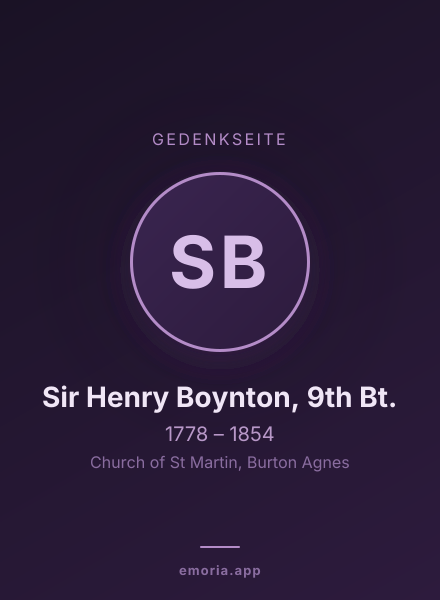 Gedenkportrait von Sir Henry Boynton, 9th Bt.