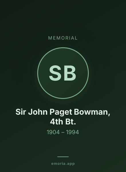 Memorial portrait of Sir John Paget Bowman, 4th Bt.