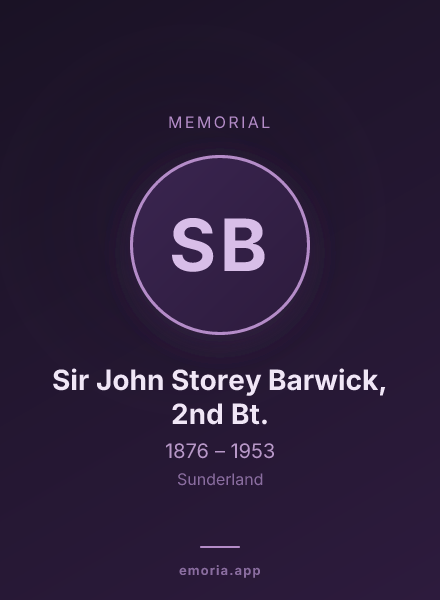 Memorial portrait of Sir John Storey Barwick, 2nd Bt.