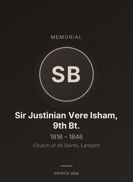 Memorial portrait of Sir Justinian Vere Isham, 9th Bt.