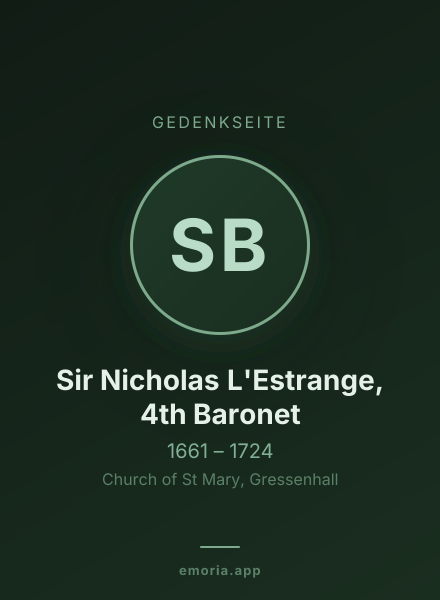 Gedenkportrait von Sir Nicholas L'Estrange, 4th Baronet