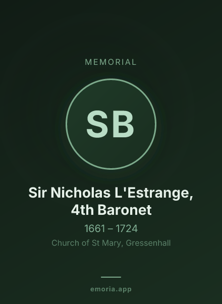 Memorial portrait of Sir Nicholas L'Estrange, 4th Baronet
