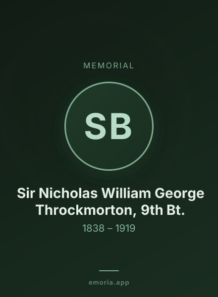 Memorial portrait of Sir Nicholas William George Throckmorton, 9th Bt.