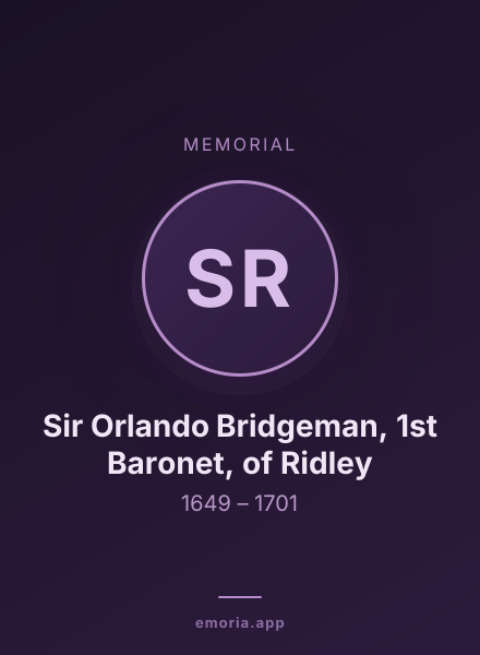Memorial portrait of Sir Orlando Bridgeman, 1st Baronet, of Ridley