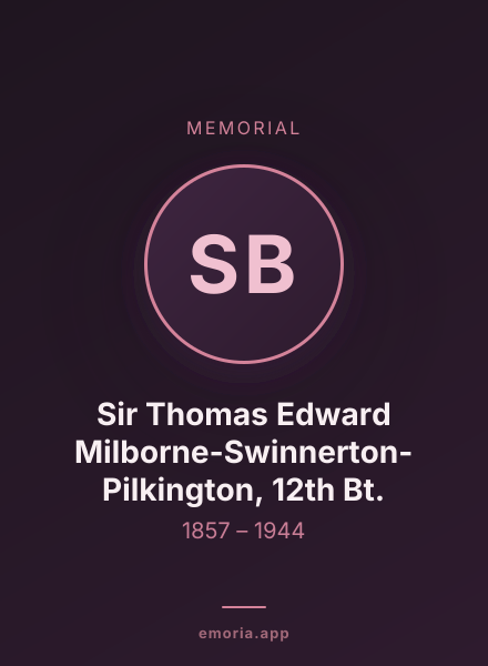 Memorial portrait of Sir Thomas Edward Milborne-Swinnerton-Pilkington, 12th Bt.