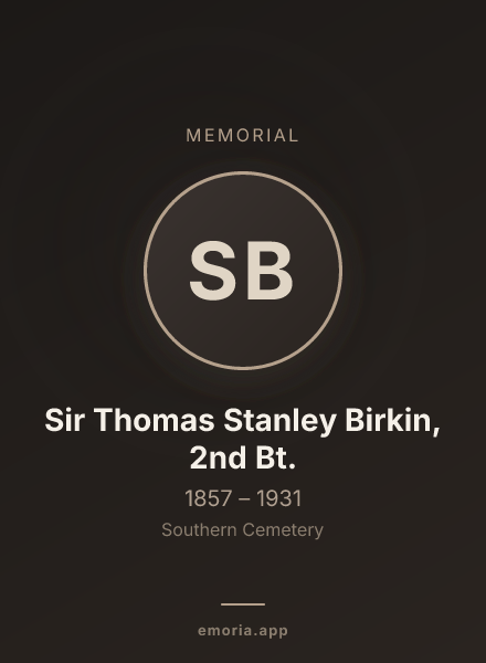 Memorial portrait of Sir Thomas Stanley Birkin, 2nd Bt.