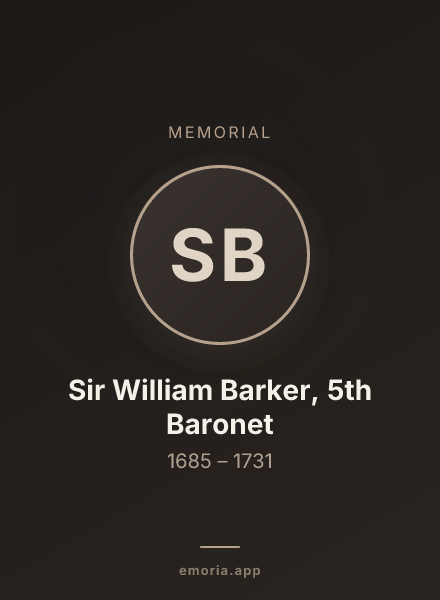 Memorial portrait of Sir William Barker, 5th Baronet