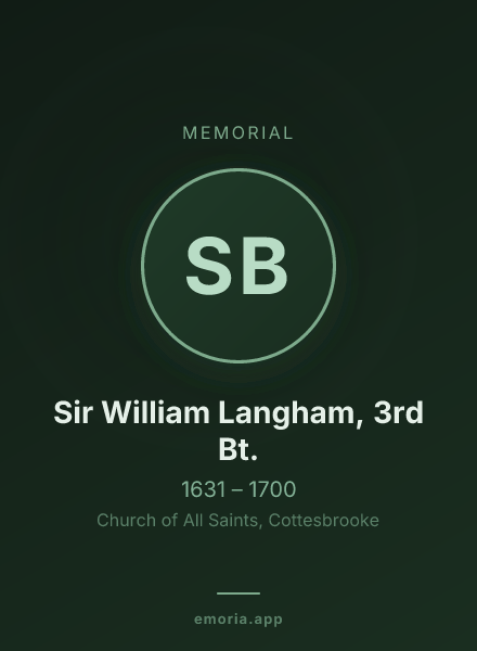 Memorial portrait of Sir William Langham, 3rd Bt.