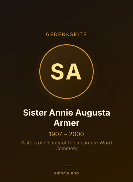 Gedenkportrait von Sister Annie Augusta Armer