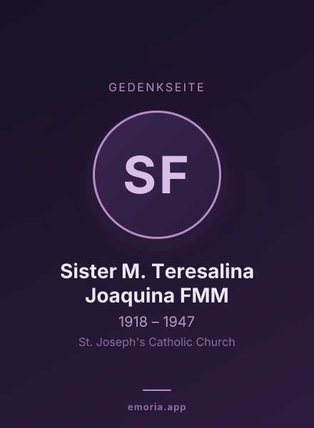 Gedenkportrait von Sister M. Teresalina Joaquina FMM