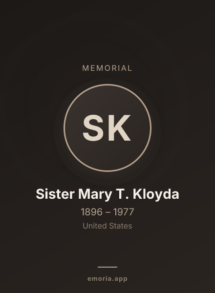 Memorial portrait of Sister Mary T. Kloyda