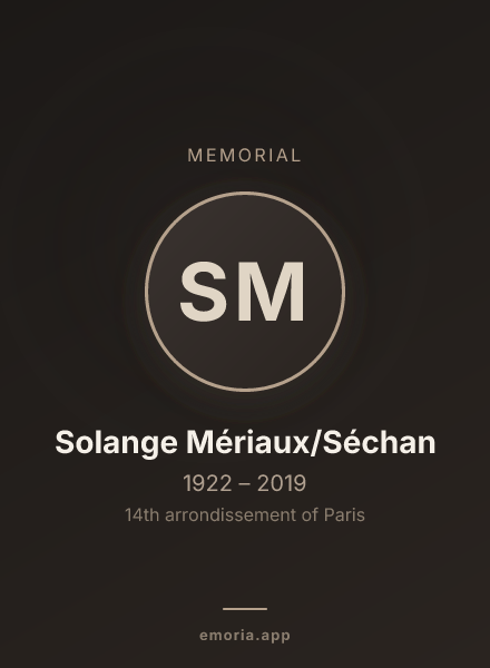 Memorial portrait of Solange Mériaux/Séchan