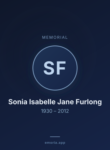 Memorial portrait of Sonia Isabelle Jane Furlong