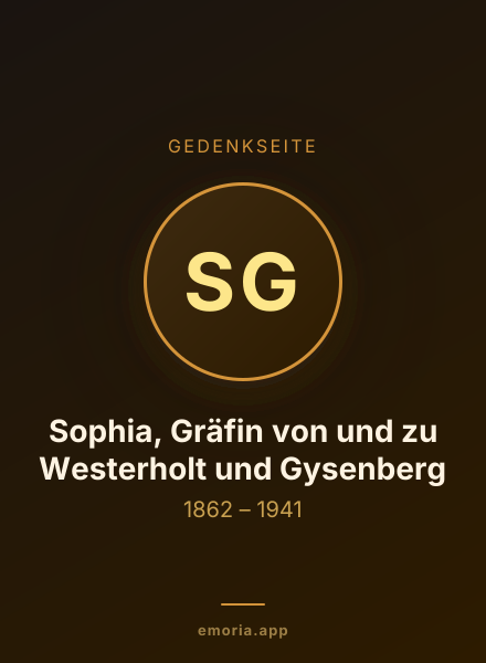 Gedenkportrait von Sophia, Gräfin von und zu Westerholt und Gysenberg
