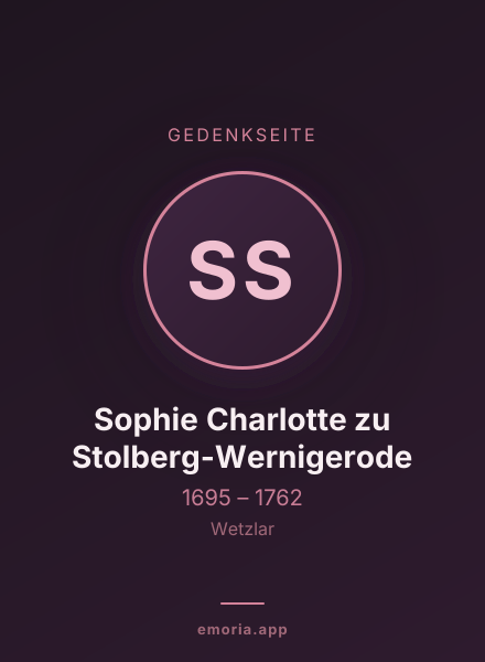 Gedenkportrait von Sophie Charlotte zu Stolberg-Wernigerode