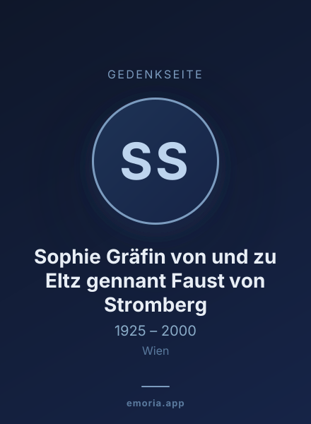 Gedenkportrait von Sophie Gräfin von und zu Eltz gennant Faust von Stromberg