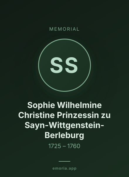 Memorial portrait of Sophie Wilhelmine Christine Prinzessin zu Sayn-Wittgenstein-Berleburg