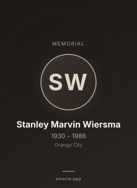 Memorial portrait of Stanley Marvin Wiersma