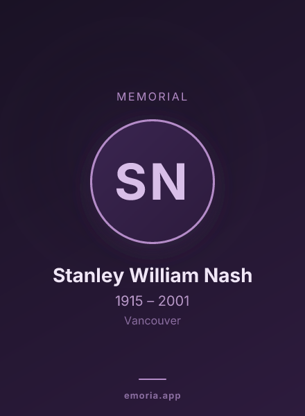 Memorial portrait of Stanley William Nash