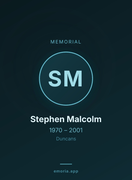 Memorial portrait of Stephen Malcolm