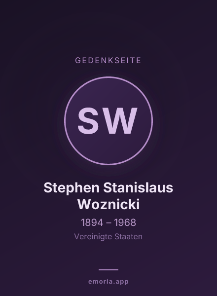 Gedenkportrait von Stephen Stanislaus Woznicki