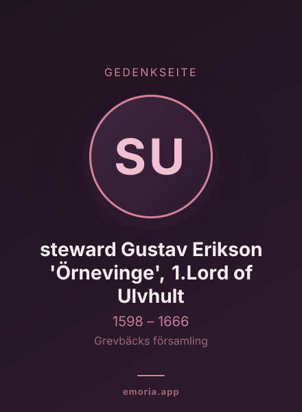 Gedenkportrait von steward Gustav Erikson 'Örnevinge', 1.Lord of Ulvhult