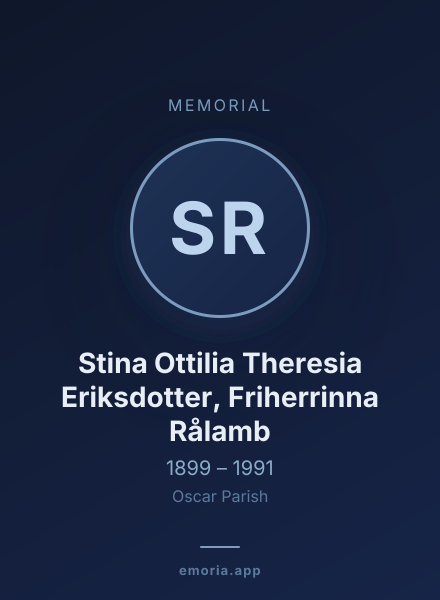 Memorial portrait of Stina Ottilia Theresia Eriksdotter, Friherrinna Rålamb