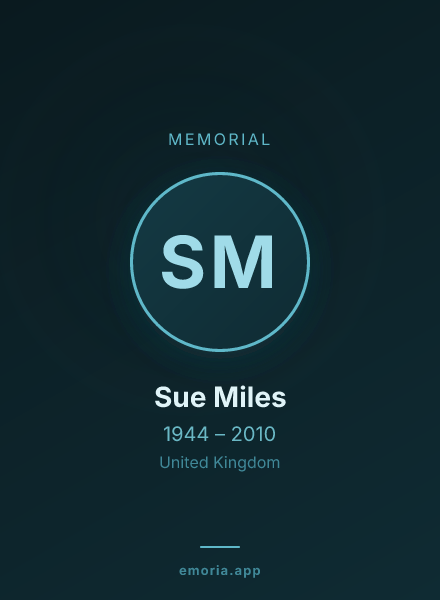 Memorial portrait of Sue Miles