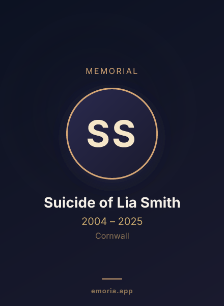 Memorial portrait of Suicide of Lia Smith