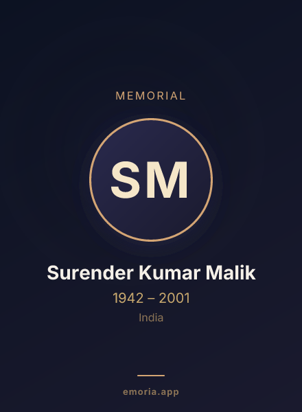 Memorial portrait of Surender Kumar Malik