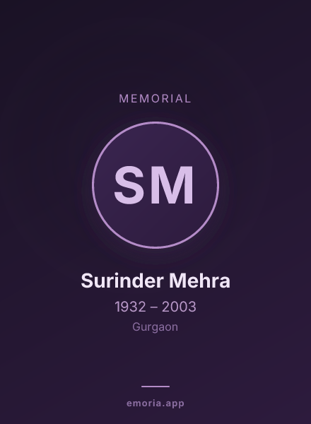 Memorial portrait of Surinder Mehra