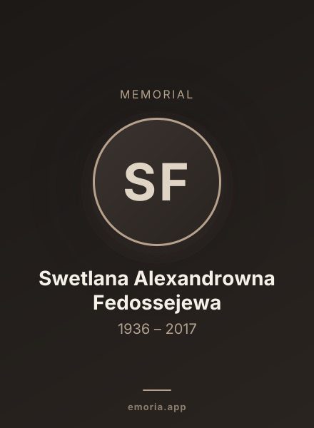 Memorial portrait of Swetlana Alexandrowna Fedossejewa