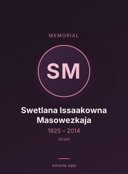 Memorial portrait of Swetlana Issaakowna Masowezkaja