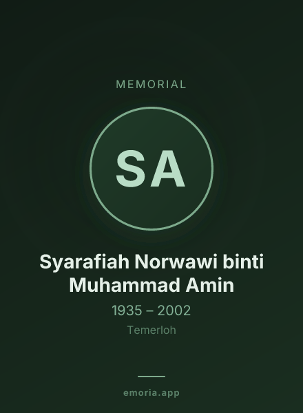 Memorial portrait of Syarafiah Norwawi binti Muhammad Amin