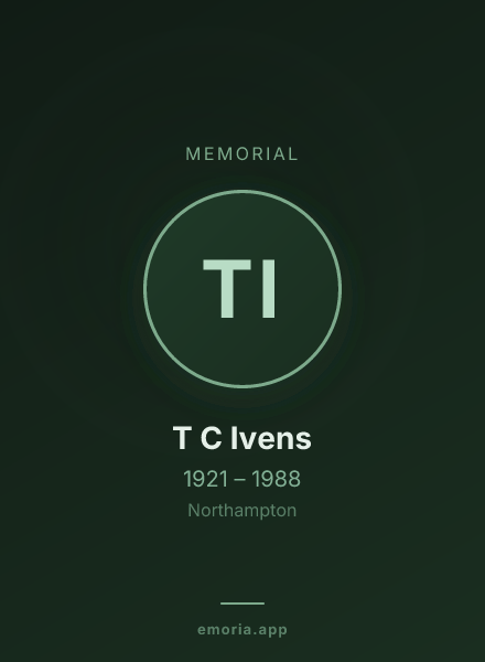 Memorial portrait of T C Ivens