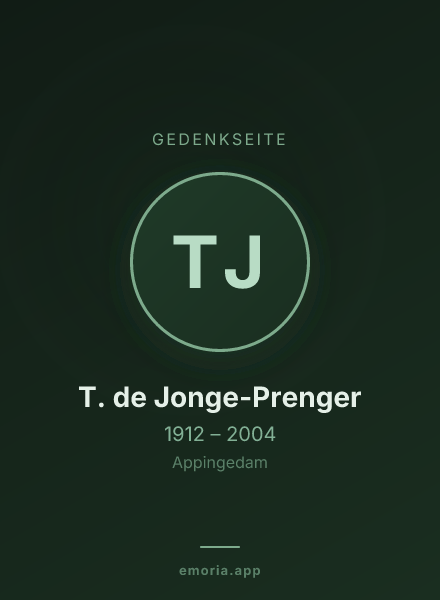 Gedenkportrait von T. de Jonge-Prenger