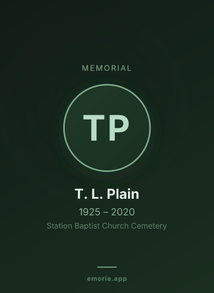Memorial portrait of T. L. Plain