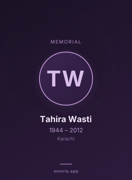 Memorial portrait of Tahira Wasti