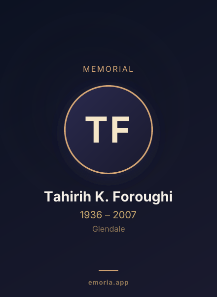 Memorial portrait of Tahirih K. Foroughi