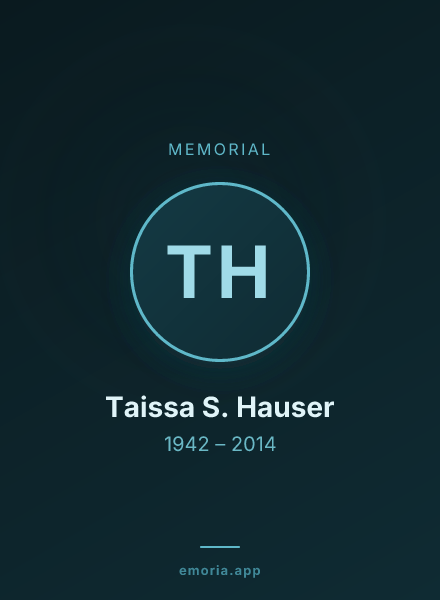 Memorial portrait of Taissa S. Hauser