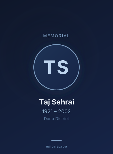 Memorial portrait of Taj Sehrai